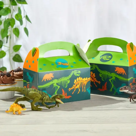 24 Pack Dinosaur Treat Boxes with Handle and Stickers - Dino Party Favors for Kids' Birthday Supplies (3.62 x 6.25 x 3.5 in) Green {2}