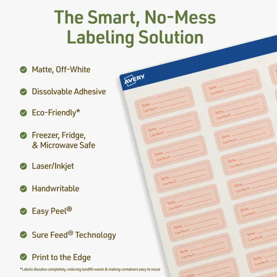 Avery Dissolvable Labels, 0.75" x 2.25" Rectangle {8}