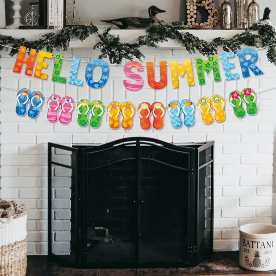 Hello Summer Banner and Colorful Flip Flop Banner Summer Hawaiian Tropical Beach Pool Slippers Garland Banner Summer Holiday {4}