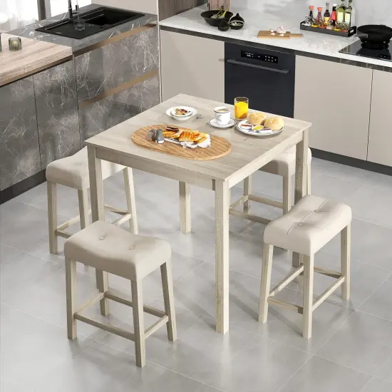 5 Pieces Bar Table Set with Square Table and 4 Padded Stools-Grey {3}