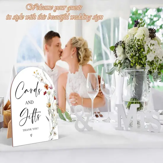 6 x 8 Inch Arch Wooden Tabletop Sign with Stand {5}