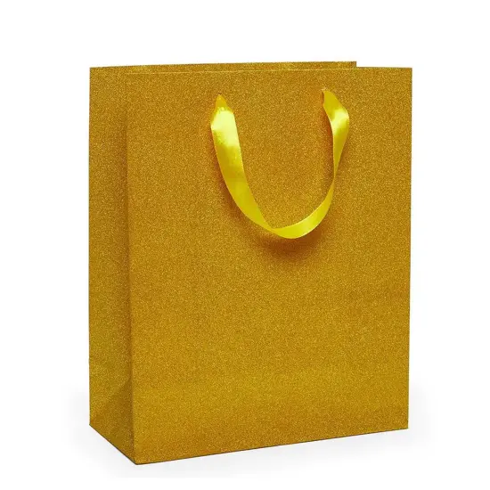 7'' x 3 7/8'' x 9 1/16'' Glitter Grain Totes for Elegant Presentation Gold {2}