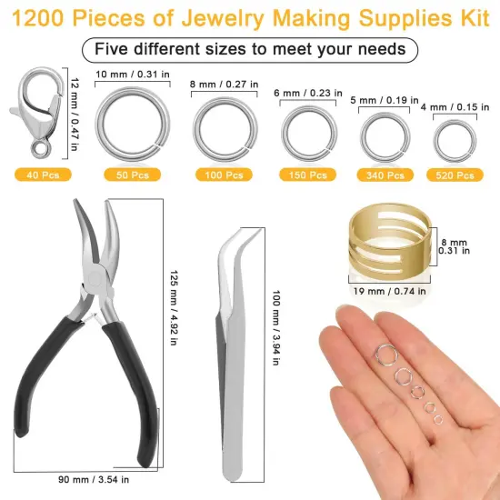 1200PCS Jump Rings for Jewelry Making Kit, Jump Rings and Necklace Clasps with Jump Ring Pliers Tools for Jewelry Making Supplies and Necklace Repair (Silver) {6}