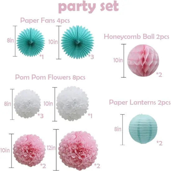 Teal Party Supplies for Bridal Baby Shower First Birthday Party Wedding Decorations (16pcs) Paper Honeycomb Ball Pom Poms Flowers Paper Lanterns Hanging Tissue Fan {2}