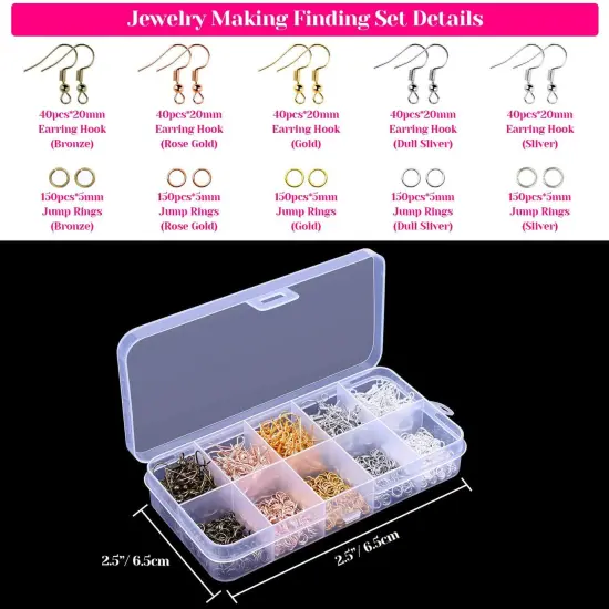 Earring Making Supplies, 1350pcs Earring Making Kit with Earring Hooks, Jump Rings, Pliers, Earring Backs, Earrings Holder Cards and Clear Bags for DIY Earring Supplies and Earring Findings {6}