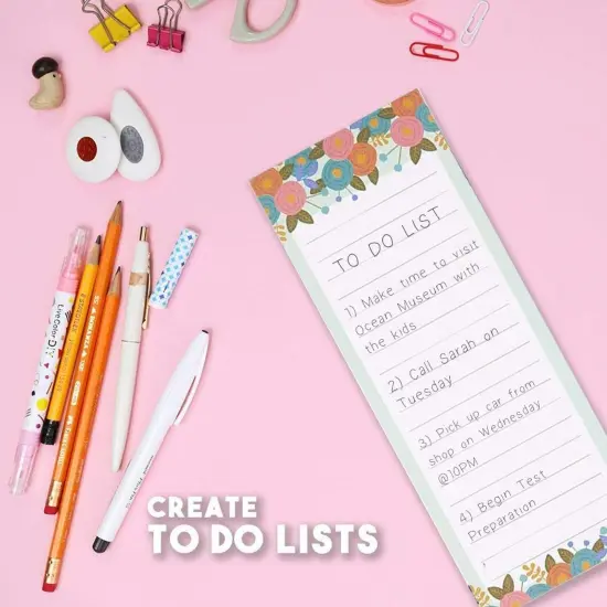 6 Pack Magnetic Notepads for Refrigerator - Shopping List, To-Do, Memo, Scratch Pads (6 Floral Designs, 60 Sheets Each) White {4}