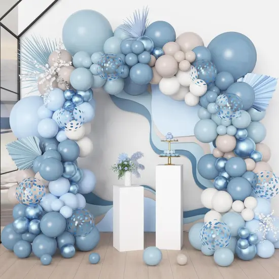 173Pcs Dusty Blue Balloon Arch Garland Kit, Baby Light Dusty Blue White Sand Metallic Blue Confetti Balloons for Boy Baby Shower Gender Reveal Wedding Birthday Party Decorations Supplies {1}