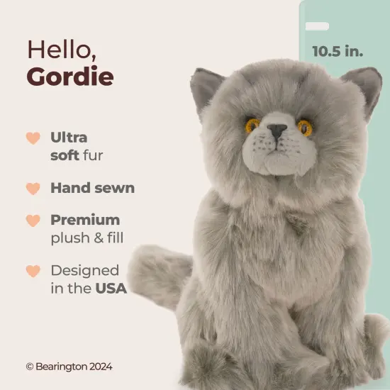 Bearington Gordie The Grey Cat Plush, 10.5 Inch Grey Cat Stuffed Animal, For Ages 3-14 {2}