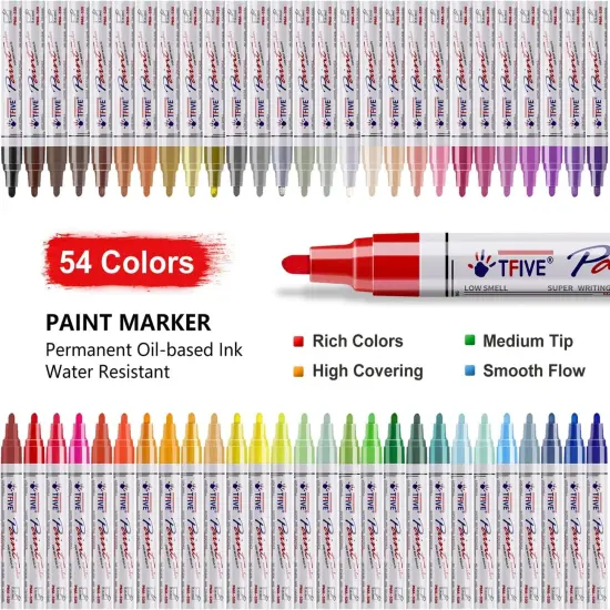 Paint Markers Pens - 54 Colors Medium Tip Markers, Permanent, Waterproof & Quick Dry, Paint Pen for Metal, Wood, Fabric, Plastic, Rock Painting, Mugs, Canvas, Glass, Art Craft {2}