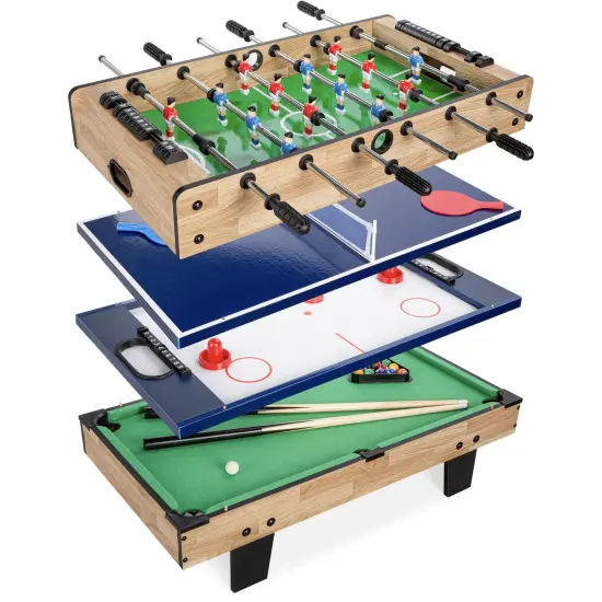 Best Choice Products 4-in-1 Multi Game Table, Childrens Arcade Set w/ Pool Billiards, Air Hockey, Foosball Gray {7}
