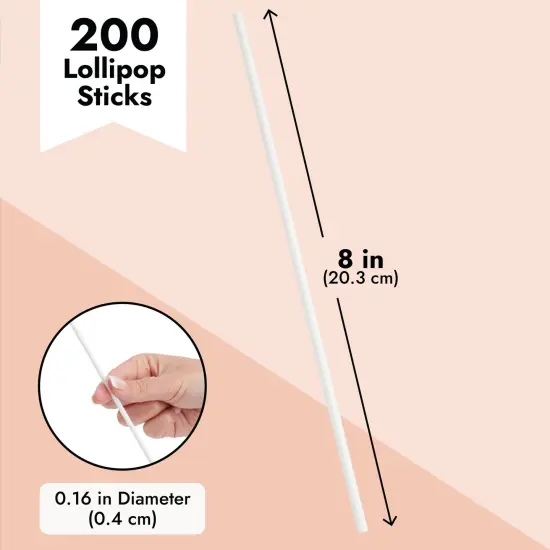 200 Pack Cake Pop Sticks 8 Inch for Lollipops, Cookies, Candy, Desserts White {4}