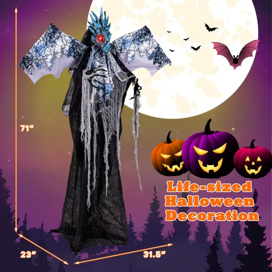 6ft Halloween Animatronic Decoration with Light Up Eyes Posable Wings and Arms {4}