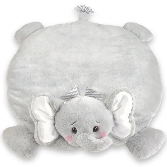 Bearington Baby Lil’ Spout Tummy Time Mat, 30 x 30 Inch Elephant Plush Stuffed Animal Blanket, Baby Elephant Nursery Décor Grey {1}