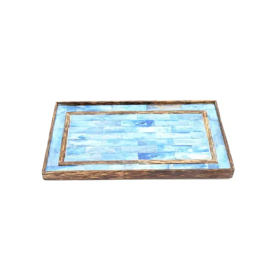 Decorative Blue Bone dyed & Wood Tray/Serving Tray - 12" X 7.25" X 0.75" {3}