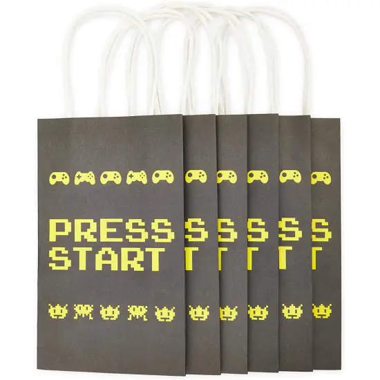 Video Game Party Favor Gift Bags for Kids Birthday (4 Assorted Designs, Kraft Paper, 24 Pack) Multicolor {6}