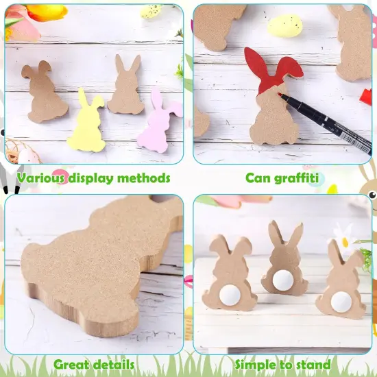 22 Pcs Easter Wooden Bunny Cutouts for Crafts, Unfinished Easter Wood Cutouts Bunny Table Sign {3}