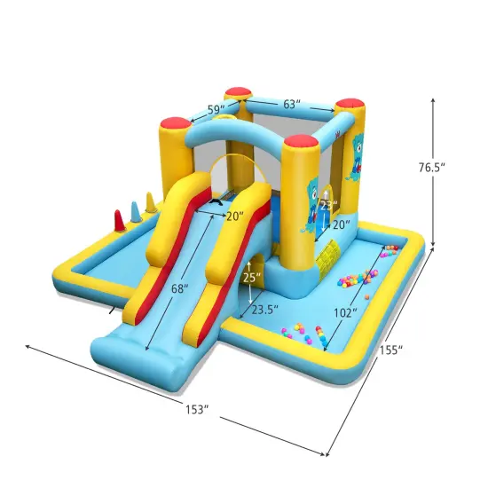 Inflatable Bounce House 7-in-1 Bouncy Castle with Slide and Tunnel with 550W Blower {4}