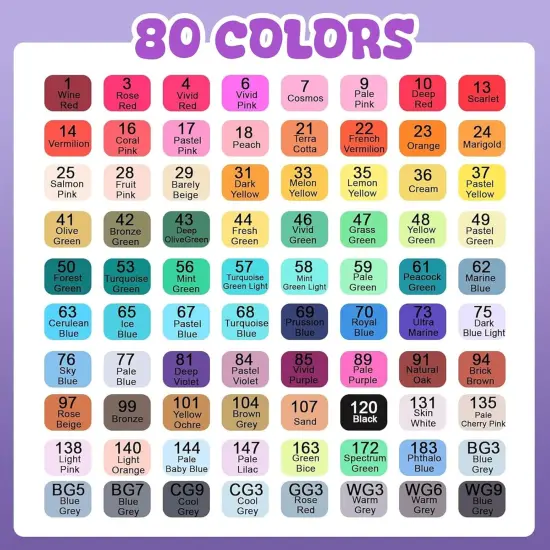 Alcohol Markers 80 Colors with Base Dual Tip Art {2}