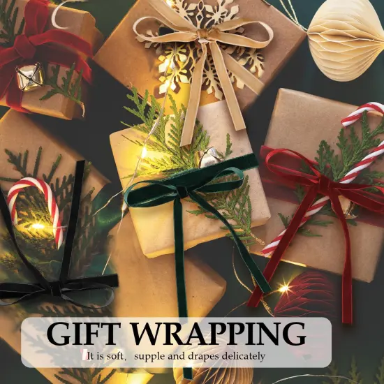 6 Rolls Velvet Ribbon 3/8 Inch Wide Total 150 Yards Single Face Thin Velvet Ribbon for Wrapping Gift, Valentine's Day Tree Garland Decoration Wreath Craft Bow Making {4}