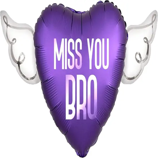 Miss You Bro Heavenly Balloons heart shaped with angel wings (Purple) {1}