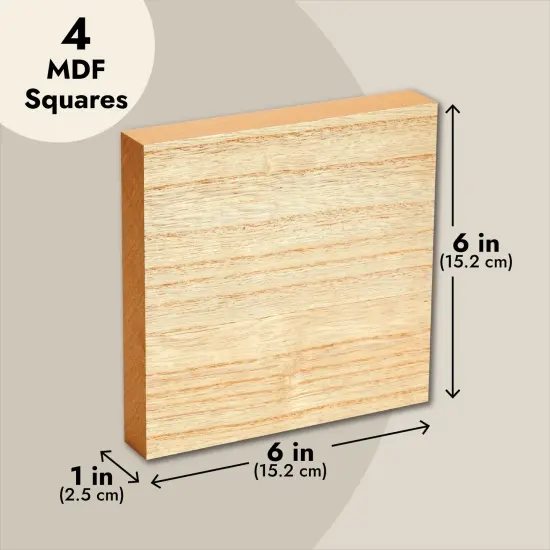 Bright Creations Unfinished MDF Wood Blocks for Crafts, 1 In Thick Wooden Square Blocks (6x6 In, 4 Pack) Brown {4}