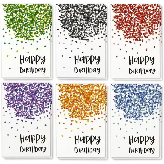 48 Pack Birthday Cards Bulk, 6 Assorted Confetti Designs with Envelopes, 4x6 Multicolor {1}