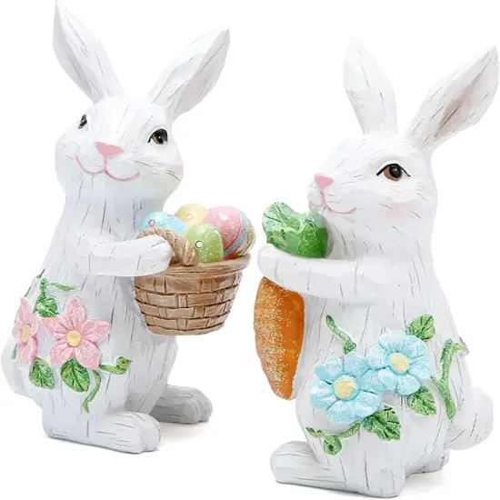 White Rabbit Decorations (Bunny Couple) - Handmade Easter Tabletop Decor, Spring Home Holiday Gifts for Kids & Family, Patented Design - 2PCS {2}