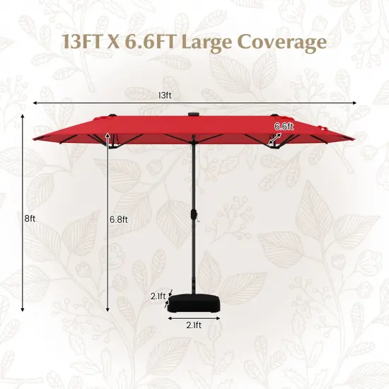 13FT Double-sided Patio Umbrella with Solar Lights for Garden Pool Backyard-Red {4}