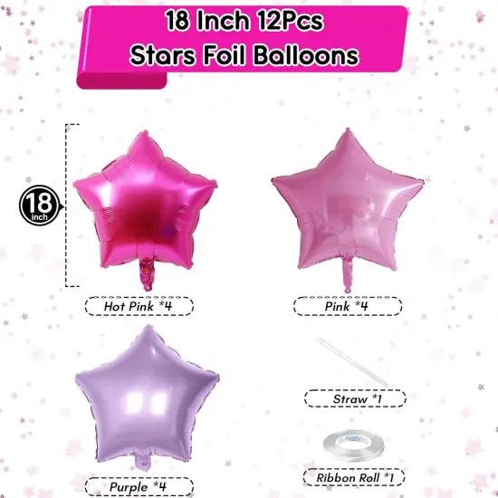 Purple Pink Star Foil Balloons Set, 18 Inch 12 Pcs Lavender Pink Pentagram Aluminum Foil Balloons {2}