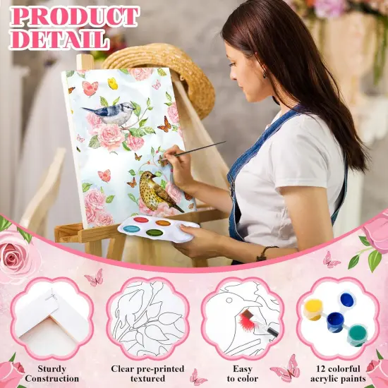 8 Sets Flower and Bird Pre Drawn Canvas Painting Kits - 8" x 10" {3}