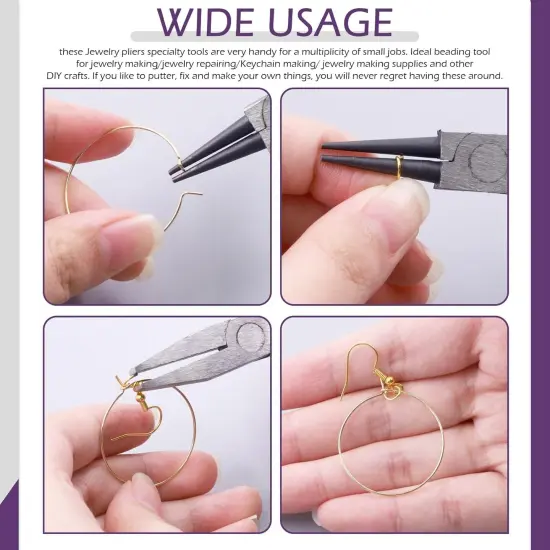 9Pcs 4.5Inch Jewelry Making Assortments Kit, 3 Types Jewelry Pliers Needle Nose Pliers Round Nose Pliers Wire Cutters, with Awl, Tweezers, Thimble Ring, Scissors, Jewelry Making Supplies {3}