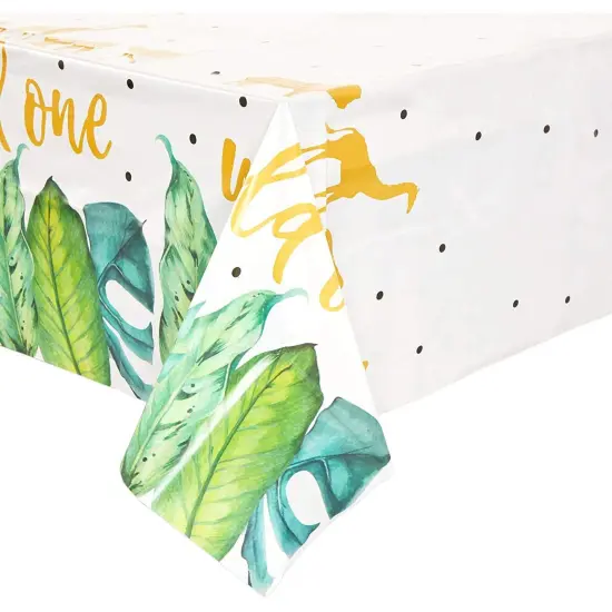 3 Pack Wild One Jungle Safari Tablecloth Plastic Table Cloth Cover Rectangular for 1st Birthday Party Supplies Decor Decorations, 54 x 108 in. White {5}