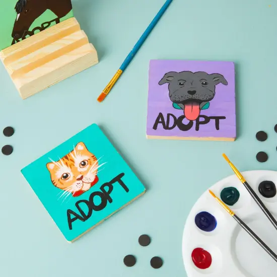 Unfinished Wood Coaster Set with Holder and Foam Dots (10 Pieces) Brown {2}