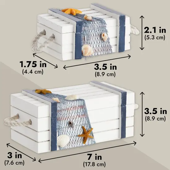 Nautical Box Set, Beach Theme Wooden Jewelry Boxes for Ocean Decor (3 Sizes) Grey {4}