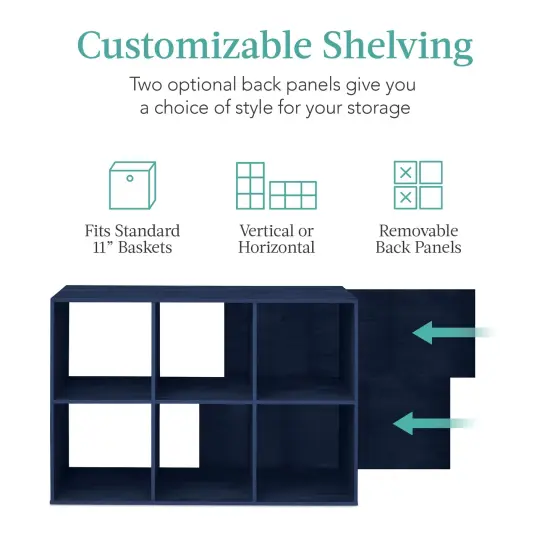 Best Choice Products 6-Cube Bookshelf, 11in Display Storage System, Organizer w/ Removable Back Panels Navy {3}