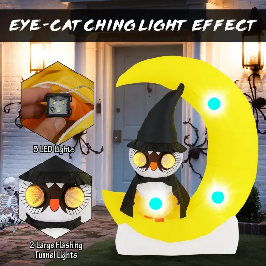 Inflatable Owl on Moon LED Lighted Halloween Decoration with Large Moon and Wizard Owl {6}