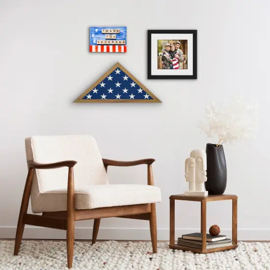 Americanflat Small Flag Display Case for Burial Flag - Fits Folded Flag - Elegant Military Flag Display Case - Plexiglass Cover - Triangle Hanging Hardware - Brown {5}