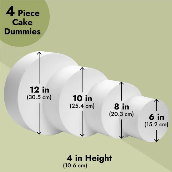 Set of 4 Round Foam Cake Dummies in Varying Sizes for 16" Tall Fake Wedding Cake (6, 8, 10, and 12 in) White {3}