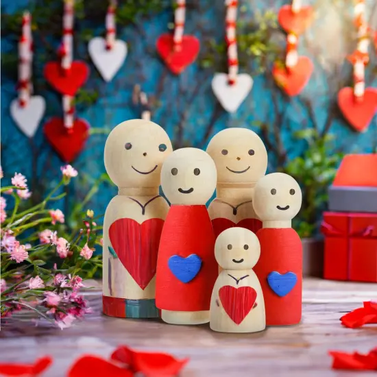 Set of 50 Unfinished Wood Peg Dolls Family, Wooden People for Crafts, Dollhouse Figures (5 Sizes) Brown {2}