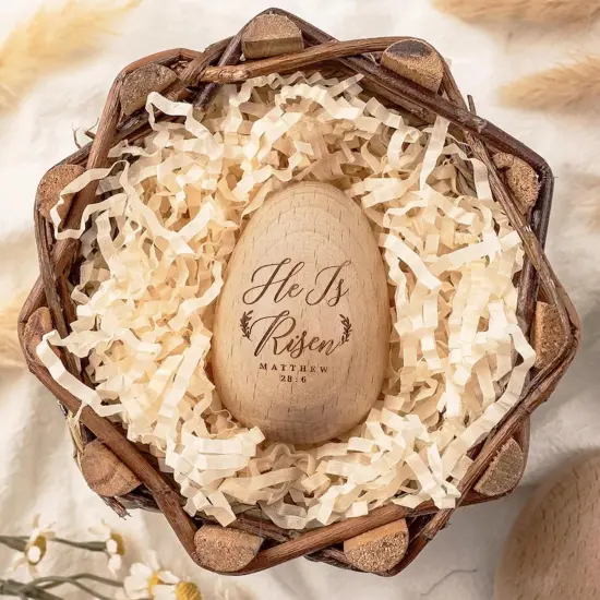 Easter Egg Decor, Wooden Decorations For Home, Tier Tray, Centerpiece Table Top, Easter Gifts Religious For Adult, Church, Christian Basket Stuffers, Egg Fillers For Toddlers, Kids (He Is Risen) {4}