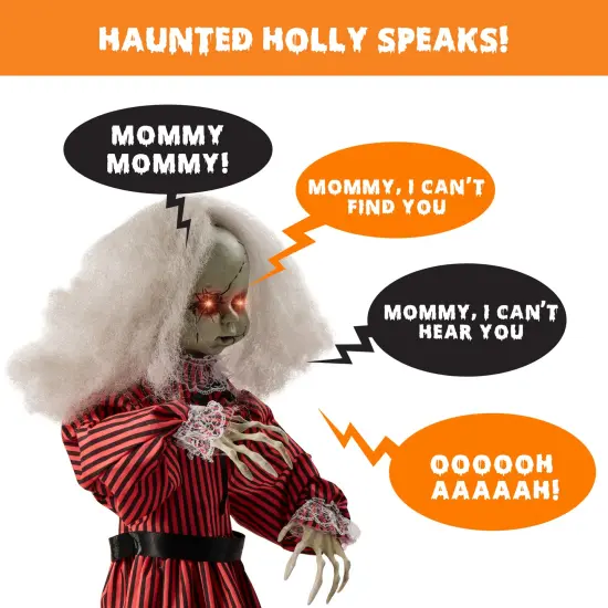Best Choice Products Animatronic Roaming Doll Halloween Decoration, Haunted Holly Sound Activated Prop w/ Light-Up Eyes Red {6}