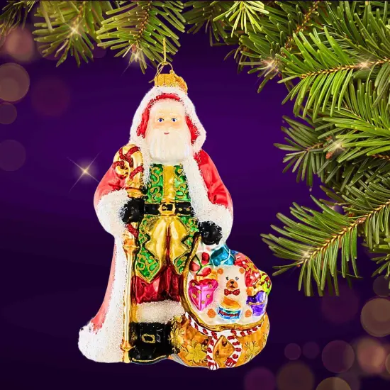 Huras Family 7.25 In Burlington Santa Christmas Tree Ornament , Christmas Decor Hand-Painted Keepsake Red {4}