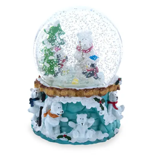 Bear and Penguins Fishing Musical Christmas Water Snow Globe {3}