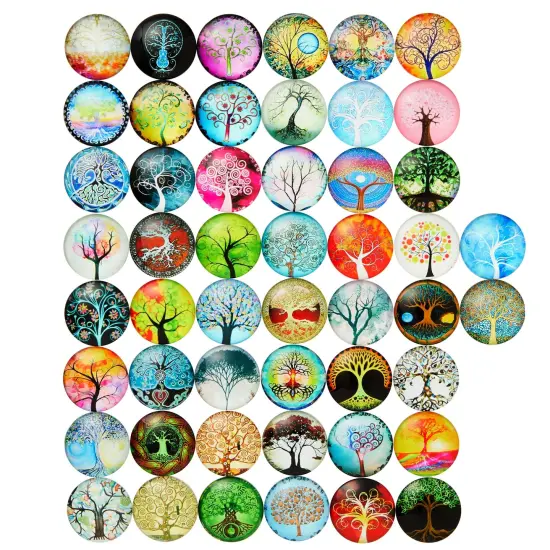 Glass Dome Cabochon, Tree of Life Mosaic Tiles for Jewelry Making (1 in, 50 Pack) Multicolor {1}