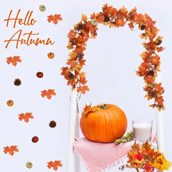 6FT Fall Garland, Fall Maple Leaf Garland Decor with Velvet Pumpkin {6}