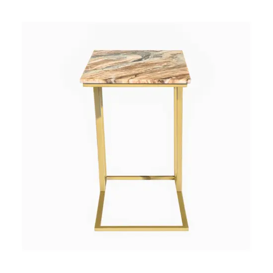 Brown Marble "C" Table With Golden Metal Frame-24" Height {3}