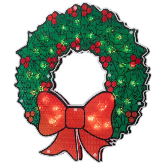 Northlight Lighted Holographic Christmas Wreath Window Silhouette Decoration - 15" Green {6}