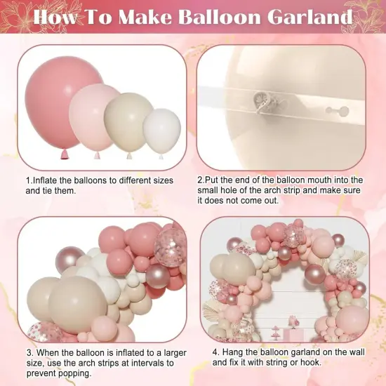 Dusty Pink Balloons Arch Garland Kit, Different Sizes 18 12 10 5 Inch Boho Pink White Sand Latex Metallic Confetti Balloon for Girl Baby Shower Valentines Day Birthday Party Decorations {2}