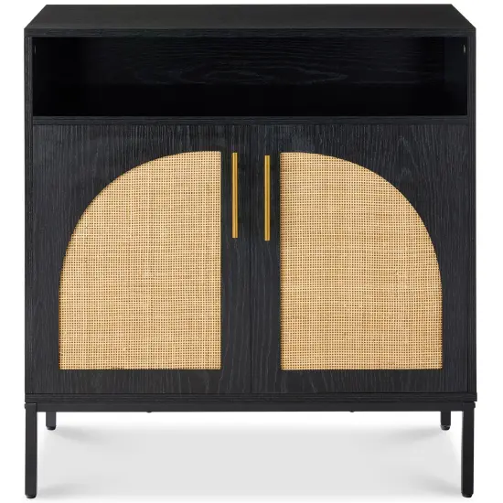 Best Choice Products Arched 2-Door Rattan Cabinet, Sideboard, Buffet, w/ Cord Cutout, Adjustable Storage Shelf Brown {7}
