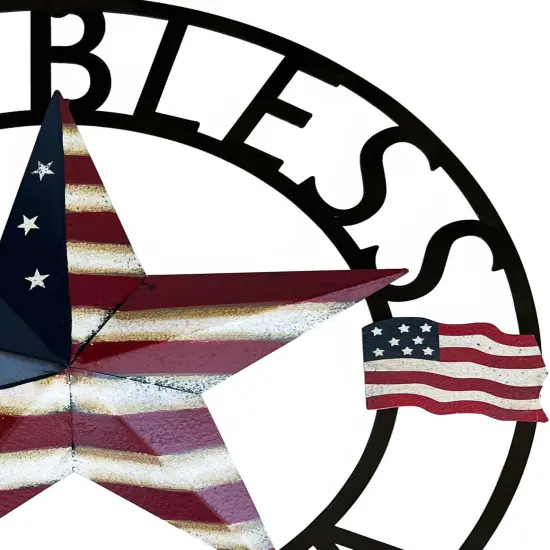 God Bless America Metal Star Hanging Welcome Signs Wall Decor Front Door Wreaths Garden Fence Patio Porch Yard Indoor Outdoor Patriotic Decorations 13''H {3}